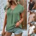 Women's Casual Short-Sleeve V-Neck Blouse – Lightweight Polyester Button-Up Top For Work & Weekend (S-XXL, Solid Colors)_ecoleips.com