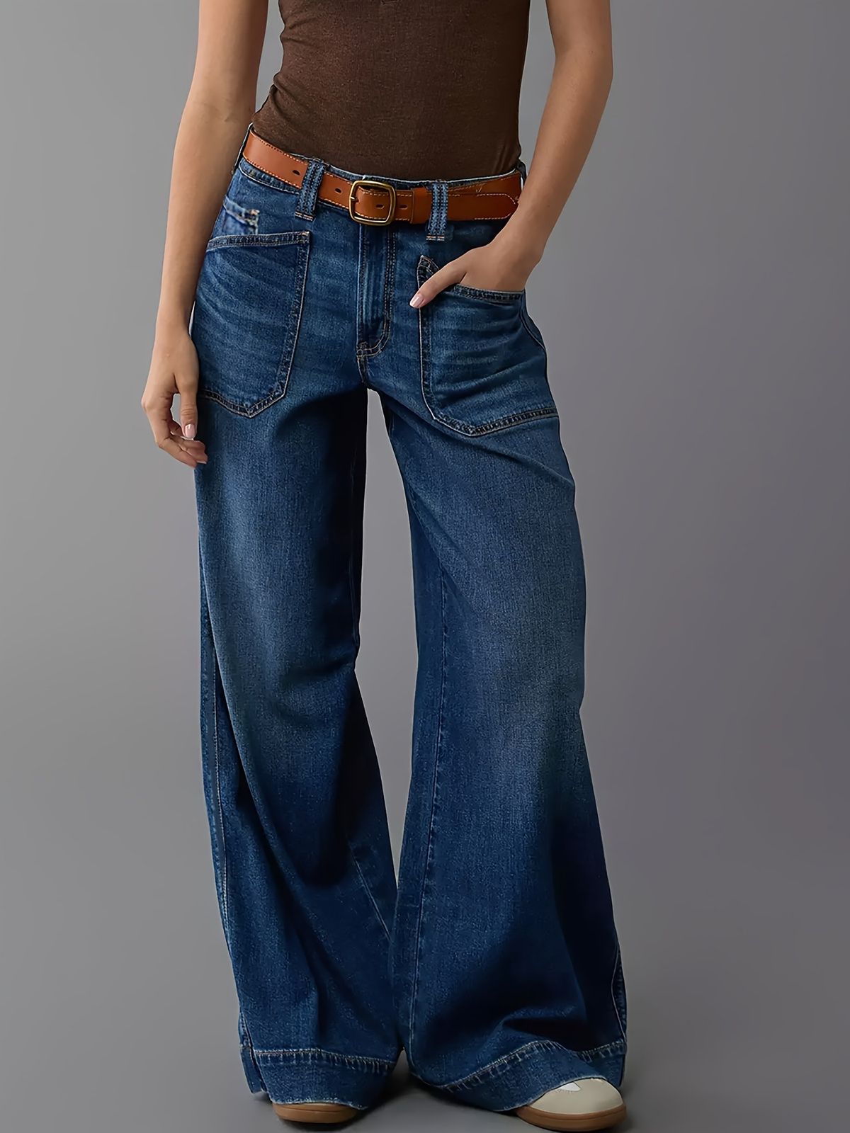 Women's Stretch Wide Leg Jeans - Classic Blue Denim Pants With Functional Pockets | Comfortable & Elegant For Work & Casual_ecoleips.com