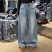 Plus Size Vintage Distressed Rhinestone Jeans For Women – Oversized Wide-Leg High-Waisted Denim Pants With Embellishments (Streetwear Style)_ecoleips.com