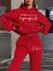 Women's Autumn And Winter Fashionable Casual PERFECTLY Letter Printed Thick Fleece Warm Hooded Sweatshirt+sports Pants Set-756_ecoleips.com