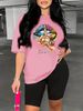 Summer Women's Casual Fashion NEVER Give Up Letter Printed Loose T-shirt Shorts Two-piece Set Summer Sportswear Suitable For Daily Wear-168_ecoleips.com