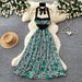 Retro Style Women's Halter Neck Dress Printed Backless Summer Sleeveless High Waist Slimming A-Line Skirt Tie Waist Elegant_ecoleips.com