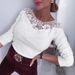 Chic Lace Detail Round Neck Long Sleeve T-Shirt For Women - Stretch Comfort Fit, Versatile Black & White, S-XXL_ecoleips.com