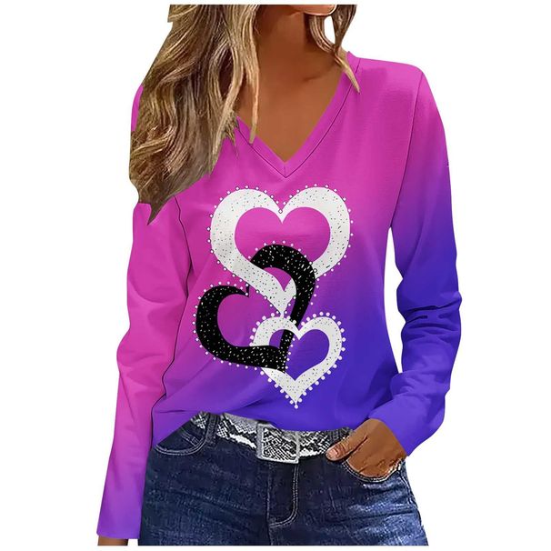 Women’S 3d Floral Print V-Neck T-Shirt – Soft Mesh Long Sleeve Top, Loose Fit, Casual & Stylish (Multiple Colors, Sizes S-3xl)_ecoleips.com