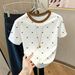 Women's Polka Dot Short Sleeve T-Shirt Heart Print round Neck Elegant Blouse Breathable Polyester Top_ecoleips.com