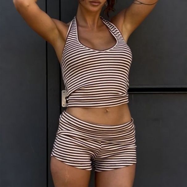 Diyun European And American Y2K Sexy Style Halter Neck Vest Summer Shorts Two-Piece Set Women's Clothing 2025_ecoleips.com