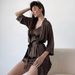 Autumn Winter New Brown Ruffled Strap Nightdress Long Sleeve Robe Pajamas Two-Piece Set European American Homewear_ecoleips.com