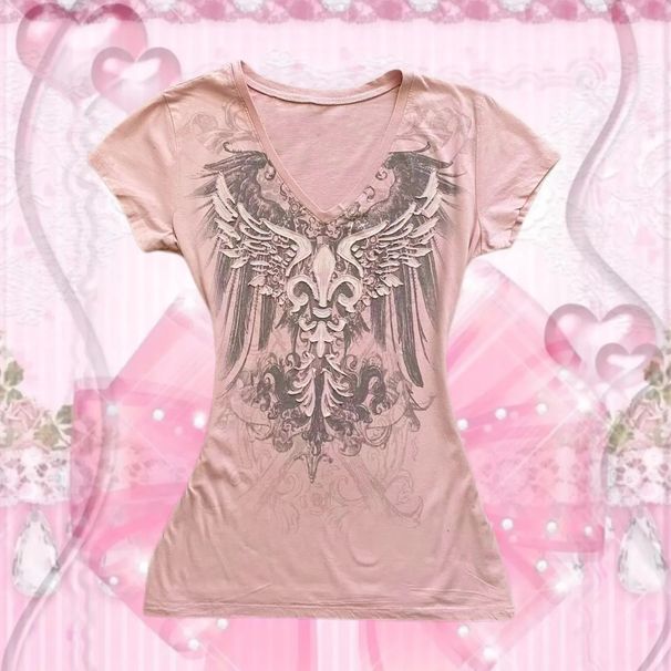 Women's Short Sleeve T-Shirt Wing Pattern Print round Neck Summer Style European American Fashion for Wholesale_ecoleips.com