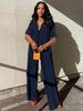 Women's Clothing Loose Casual Spring And Summer Fashion Pleated Short Sleeved Shirt Wide Leg Trousers Two Piece Set_ecoleips.com