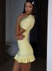 JULISSA MO Knitted Sexy Hollow Out Ruffle Women Dress Pink Short Sleeve Lace Up Dress Female Summer Slim Elegant Party Beachwear_ecoleips.com