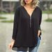 Women's Clothing Neck Three Quarter Sleeve Casual Chiffon Top Metal Zipper Loose Casual Top_ecoleips.com