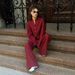 Women's Fashion Casual Loose Long Sleeved Shirt And Tie Waist Pants Two Piece Set_ecoleips.com