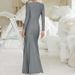 Elegant Long Sleeve Evening Dress – Slim Fit Round Neck Party Gown For Women_ecoleips.com