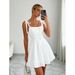Pure Desire Style Women's Dress, Slim Fit, White, Suspenders, Daily Commute_ecoleips.com