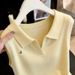 Preppy Style Women's Sleeveless Knit T-Shirt Slimming Elegant Shoulder Collared Top Summer New Arrival_ecoleips.com