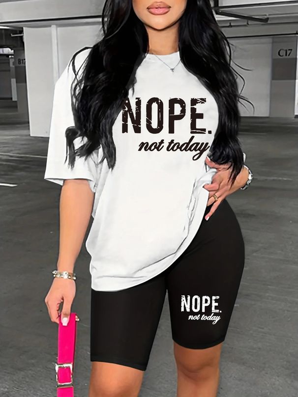 Summer Women's Casual Fashion Letter Print Loose T-shirt+shorts Two-piece Sportswear Suitable For Daily Wear-87_ecoleips.com