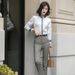 Women's Professional Checkered Suit Set Office Blazer And Pants with Matching Shirt Yellow Grey Check White Grey Shirt Options_ecoleips.com