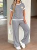 Women's Fashion Casual Color Block T-Shirt And Drawstring Elastic Waist Straight Leg Pants Two Piece Set European American Style_ecoleips.com