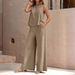 Women's Clothing Elegant Two Piece Set Solid Color Round Neck Vest Wide Leg Pants Bestseller_ecoleips.com