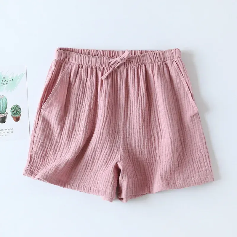 Women's Summer Pajamas Shorts Solid Color Cotton Gauze Double-layer Thin Loose Pants Homewear Summer Shorts Beachwear_ecoleips.com