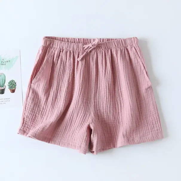 Women's Summer Pajamas Shorts Solid Color Cotton Gauze Double-layer Thin Loose Pants Homewear Summer Shorts Beachwear_ecoleips.com