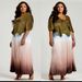 Women's Ruffle V-Neck Top & Gradient Maxi Skirt Set – Stretchy Crinkle Texture (One Size, Green/Yellow/Red/Blue)_ecoleips.com