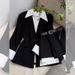 Set Korean Women's New Two-Piece Blazer + Belted Patchwork Skirt Pants Style Suit_ecoleips.com