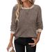 K Women's Pit-stitched Terrycloth Color-blocked Casual Round Neck Pullover Long Sleeve Top_ecoleips.com