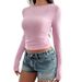 Y2k-Style Sexy Long-Sleeved Solid-Color Tee Shirt For Women, Summer Top_ecoleips.com