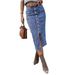 Women's Denim Midi Skirt Button down Design High Waist A-Line Skirts Casual Vintage Style Clothing_ecoleips.com