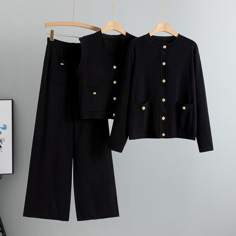 Women's Clothing Leg Pants Sweater Vest Three Piece Suit Women's Spring And Autumn New Vest Knitted Cardigan Suit_ecoleips.com