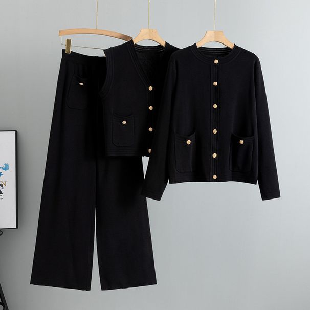 Women's Clothing Leg Pants Sweater Vest Three Piece Suit Women's Spring And Autumn New Vest Knitted Cardigan Suit_ecoleips.com