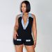 2025s D25RP046 New Korean Style Polo Collar Design Niche Denim Color Block Slimming Summer Women's Dress Shorts_ecoleips.com