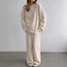 Autumn Winter New Warm Knitted Jacquard Loose Sleeve Long Pants Pajama Set European American Women's Homewear_ecoleips.com