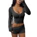 Voya Women's European And American Sports Hot Girl Style Long Sleeve Button T-Shirt Shorts Women Two Piece Set Women's Clothing_ecoleips.com