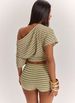 Hot-selling Striped Slanted Shoulder Loose Shoulder Top High Waist Shorts Set, Slim Two Pieces_ecoleips.com