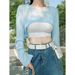 Sheer Mesh Cover-Up Top With Sleeves | Lightweight Cropped Blouse For Summer Layering (Blue/White/Black, S-2xl)_ecoleips.com