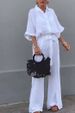 Women's Clothing Casual Cotton And Linen Solid Color Shirt Belt Wide Leg Irregular Pants Suit_ecoleips.com