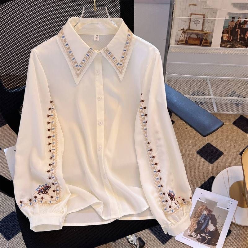 Women's Clothing Embroidered Long Sleeved White Shirt For Women New Spring And Autumn Design Niche Fashion Retro Temperament Versatile Shirt Tops_ecoleips.com