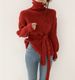 Korean Chic Oversized Tie-Neck Sweater - High Neck Bubble Sleeve Acrylic Knit Top (S-XL, Red/Blue)_ecoleips.com