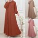 Women's Clothing Modest Abaya Dress Round Neck Long Robe Modest Muslim Abaya Dress – Solid Color Polyester Maxi With Round Neck & Long Sleeves_ecoleips.com