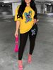 Women's Casual Loose And Fashionable Cartoon Rabbit Pattern Print Loose T-shirt+cropped Pants Two-piece Home Sportswear Daily Wear-250_ecoleips.com