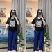 Women's Clothing Women's Summer Fashion Cat Print Two-Piece Set Short Sleeve Suit Loose Cargo Wide Leg Pants For Formal & Casual_ecoleips.com