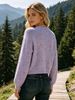 Lilac Round Neck Hollow Out Pit Rib Knit Cardigan, Loose Lightweight Breathable Soft Skin-touch Button Air Conditioning Jacket_ecoleips.com