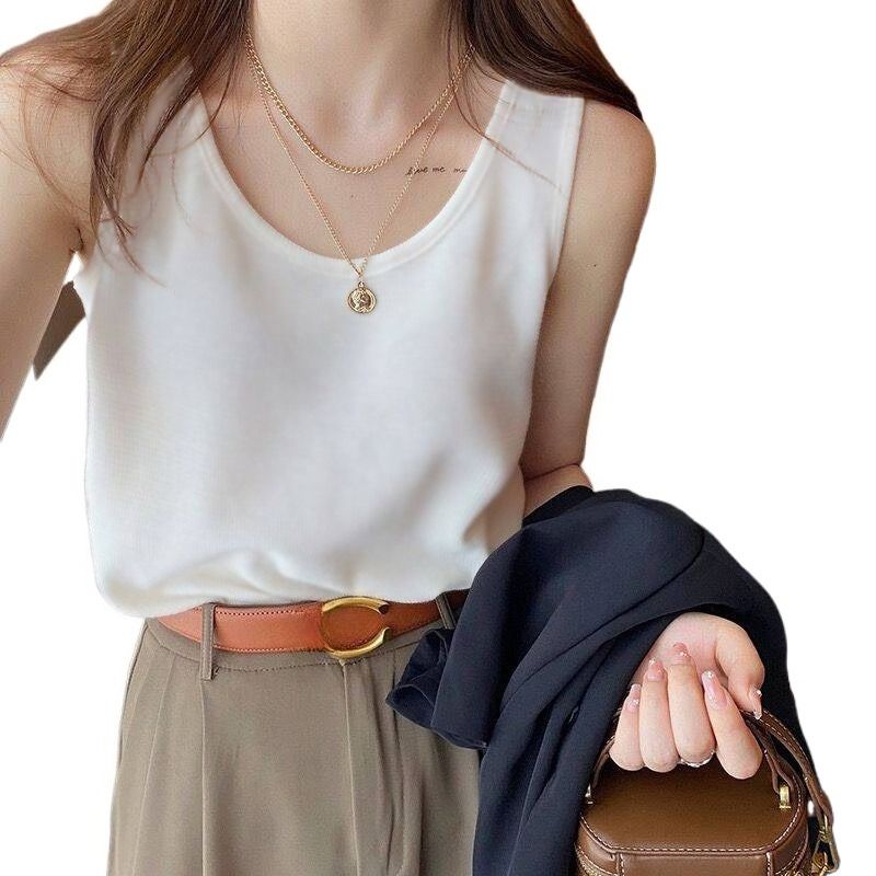 Pure Cotton Vest Women's Suspenders, Suit With Bottoming Shirt Inside, Summer New Threaded Slim-fitting Breast Top_ecoleips.com