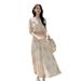 European And American Summer Thin Sweet Ruffled Short Sleeve Floral For Women Chiffon Loose Plus Size Gentle Style Dress_ecoleips.com