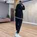 Women's 2-Piece Set Casual Knit Tracksuit With Striped Detail, Long Sleeve Zip-Up Jacket And Lounge Pants For Fall_ecoleips.com