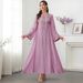 Muslim Dress Women "Elegant Sequined Embroidered Kaftan Dress – Muslim Long Cover-Up With Sparkling Details (Pink/Light Green, M-XL)"_ecoleips.com