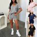 Women's V-Neck Short Sleeve & Shorts Lounge Set - Solid Color Casual Outfit Summer Comfort_ecoleips.com