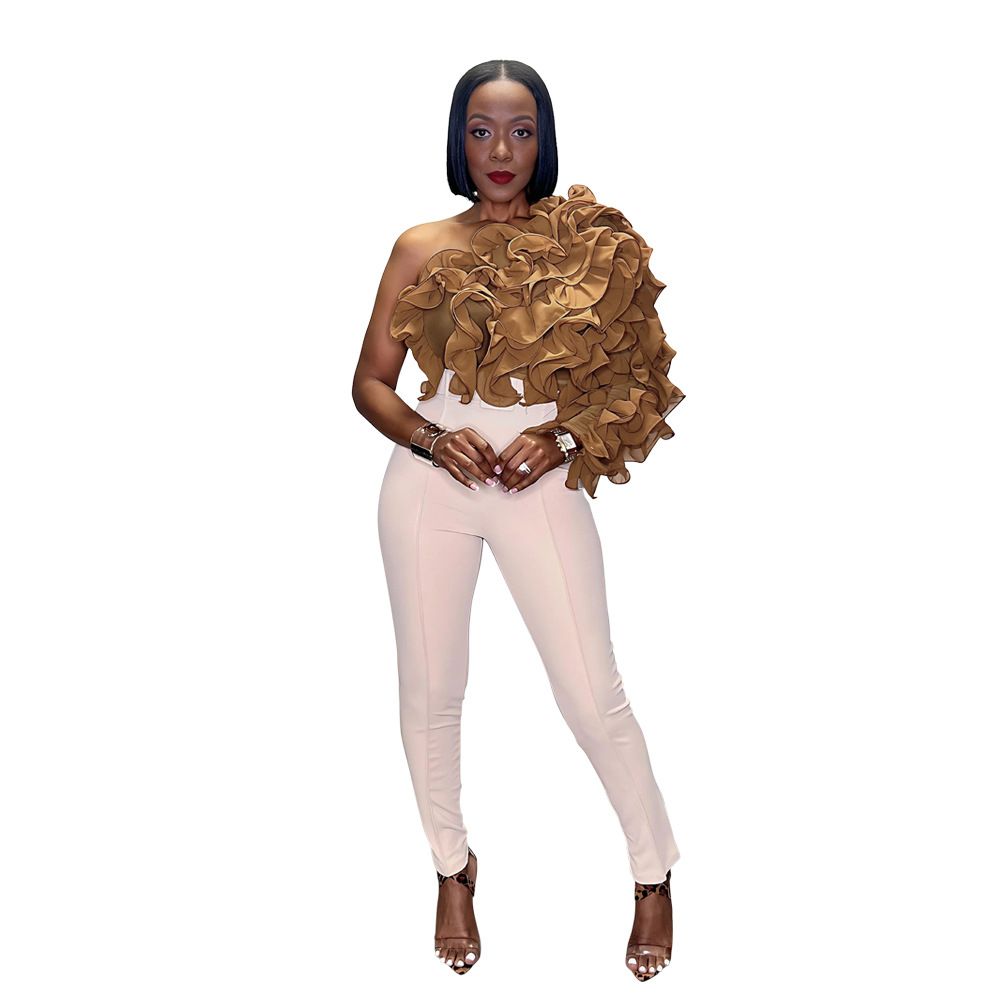 Women’s Clothing Oblique Shoulder Lotus Short Top Fashion Solid Color New Women_ecoleips.com